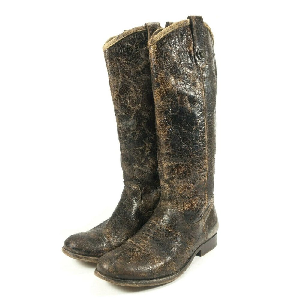 Frye Brown Distressed Crackled Brown Cowboy Boots